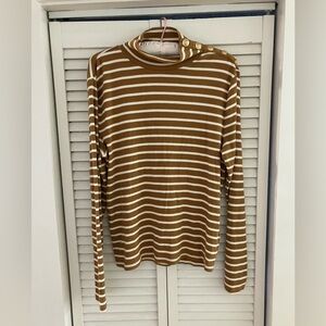 J Crew Ribbed Mockneck Brown Striped Top